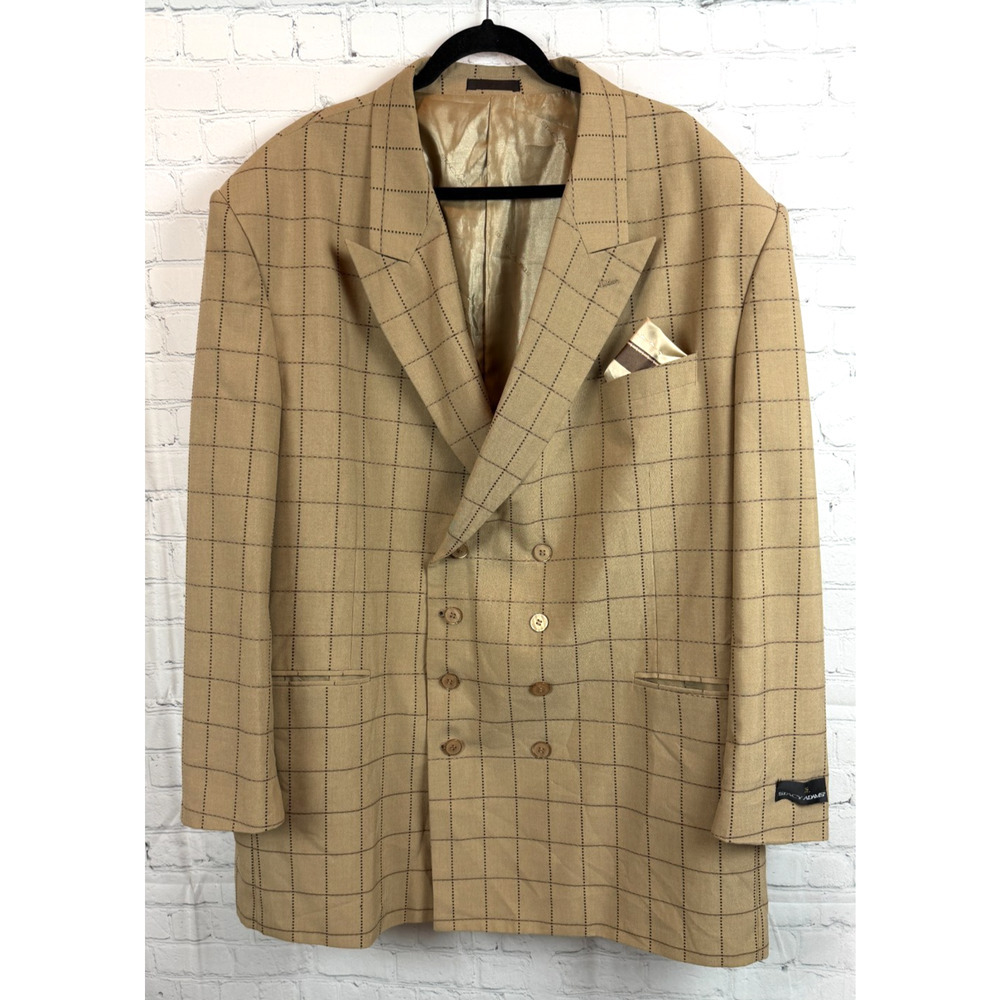 STACY ADAMS beige check mens jacket blazer 52R NWT